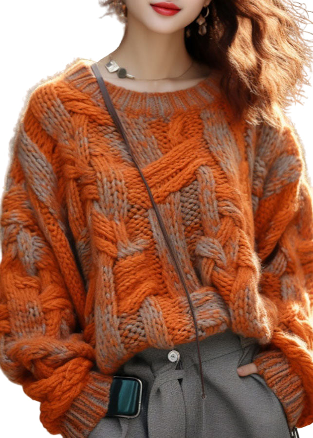 Plus Size Strikket Sweater Kabelmønster til Vinter 0