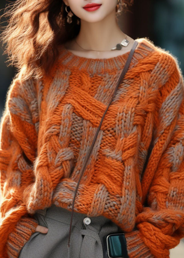 Plus Size Strikket Sweater Kabelmønster til Vinter 3