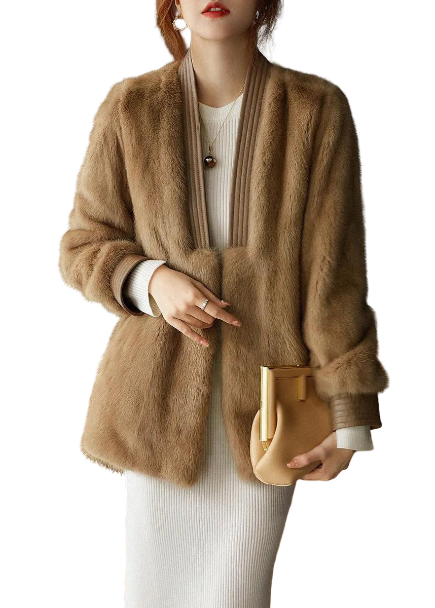 Plus Size V Neck Mink Hair Frakke med Lange Ærmer 0