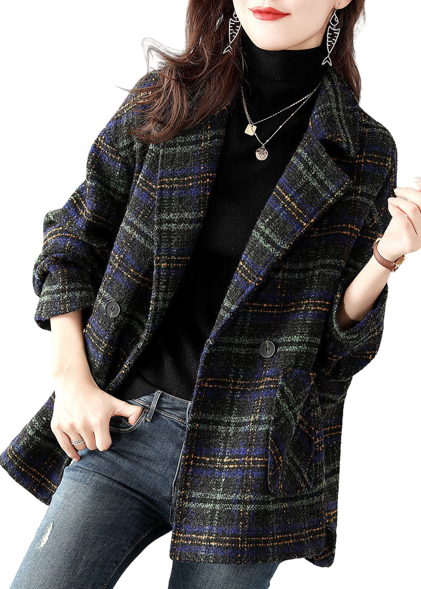 Plus Size Vinterfrakke med Peter Pan Krave i Ternet Design 0