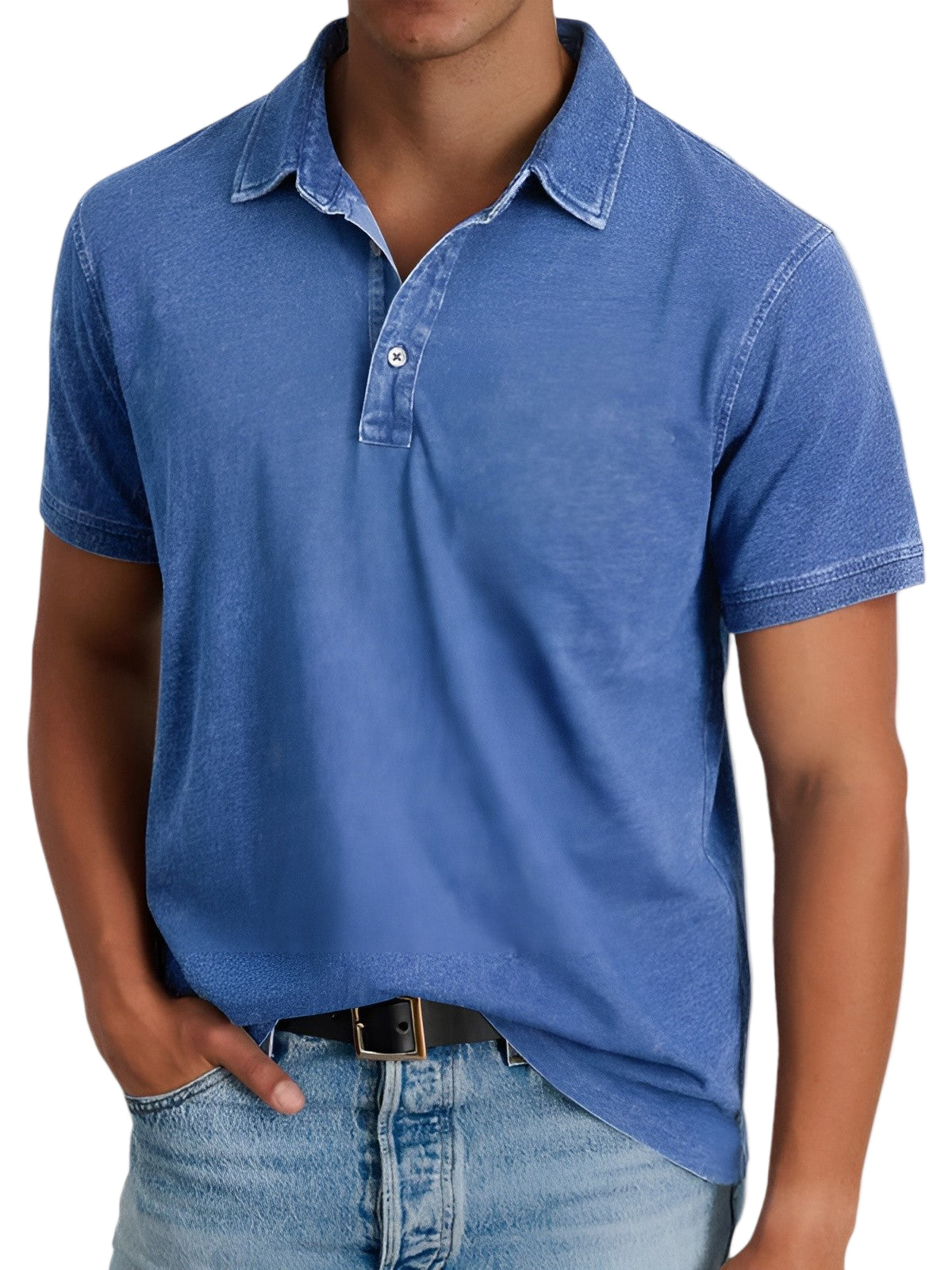 Polo Shirt Til Mænd Kortærmet Vintage Vasket Blød Stoff 0