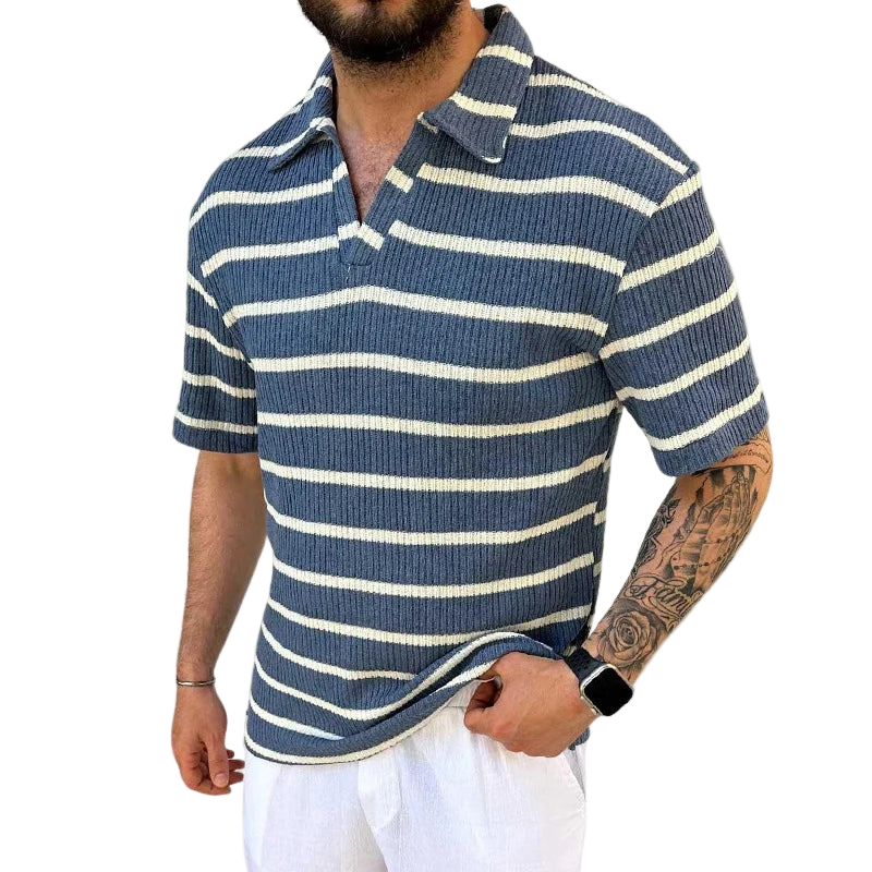 Poloshirt Til Mænd Med Afslappet Krave Og Luftige Striber 0