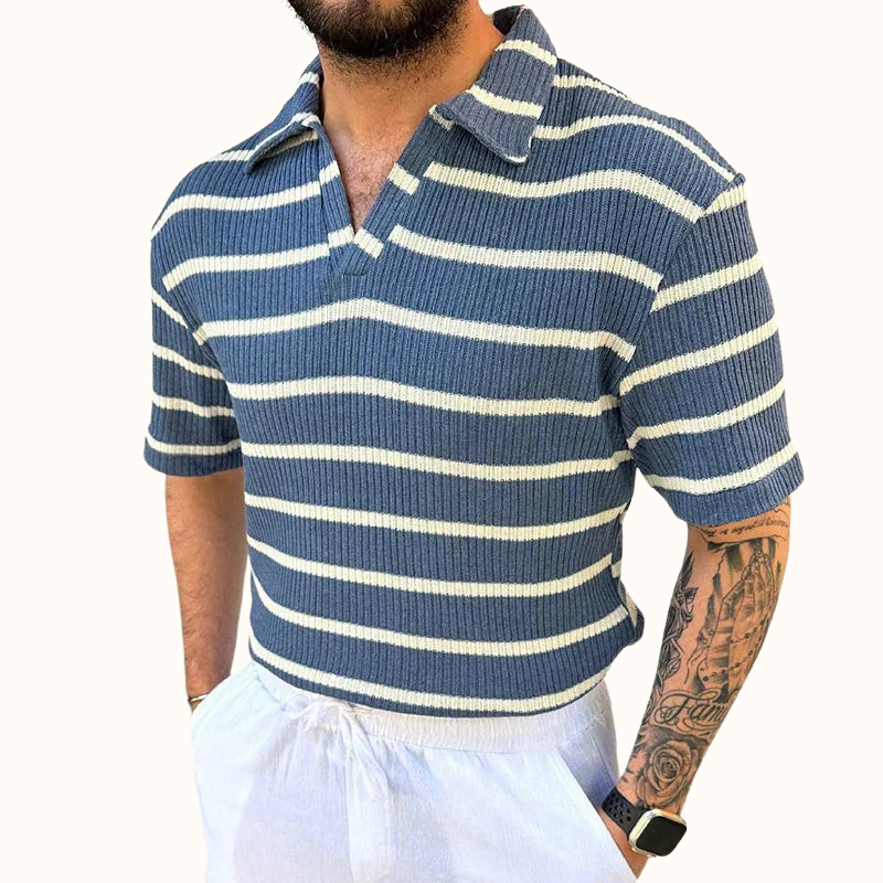 Poloshirt Til Mænd Med Afslappet Krave Og Luftige Striber 1