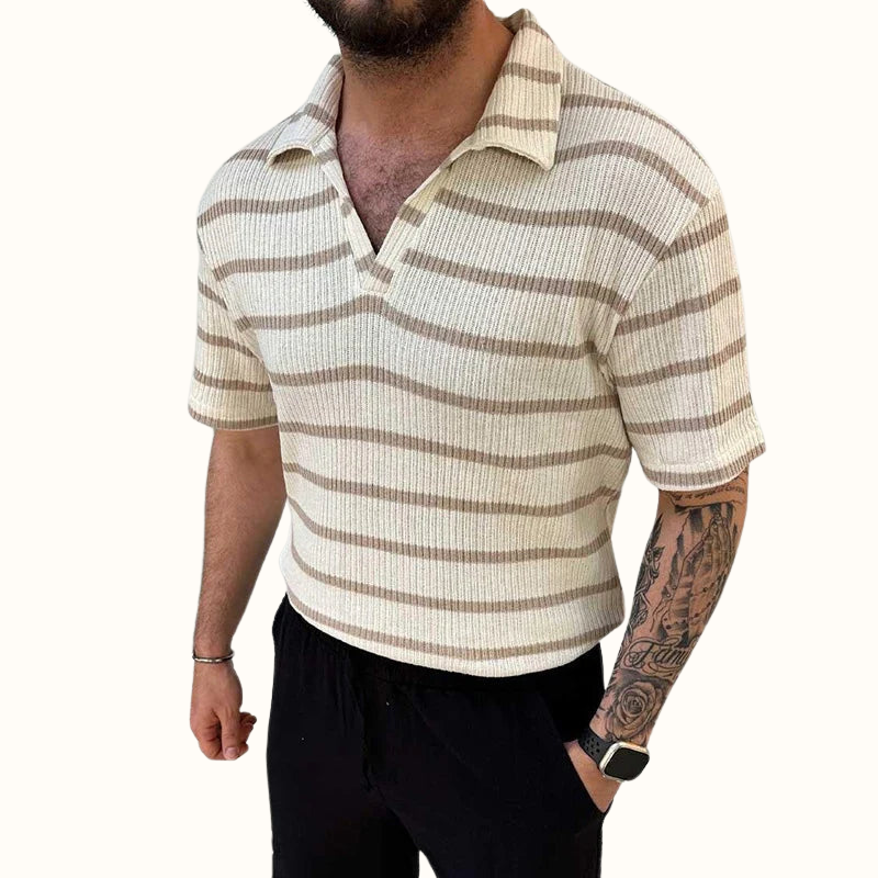 Poloshirt Til Mænd Med Afslappet Krave Og Luftige Striber 3