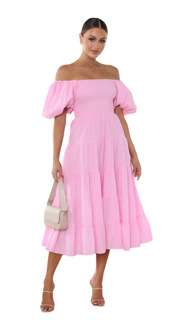Kvinders Midi Kjole Off-Shoulder Blødt Stof Elegant Design-1