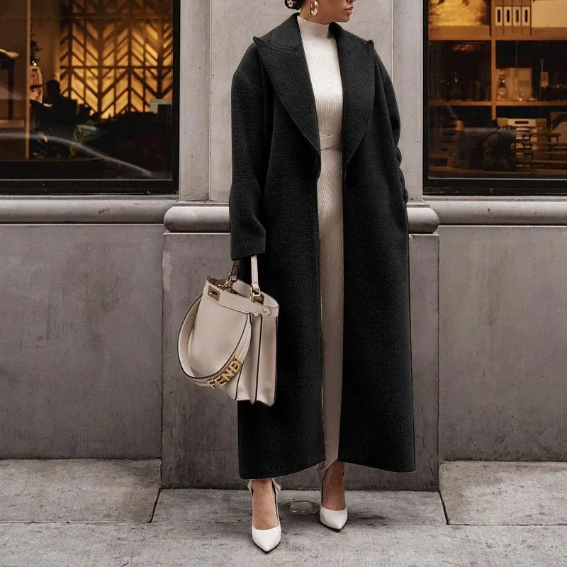 Variant image for Kvinders Lange Fleecejakke Grå Elegant Oversized Polyester-5