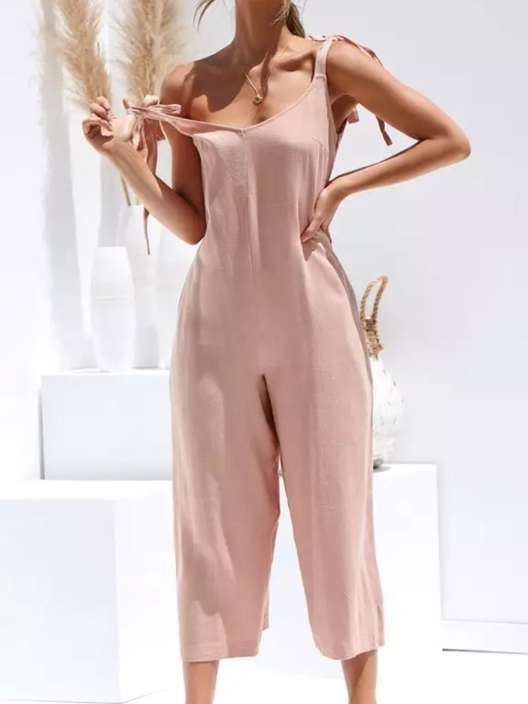 Dames Jumpsuit Løs Pasform Åben Ryg Let Materiale-6