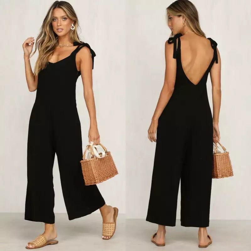 Dames Jumpsuit Løs Pasform Åben Ryg Let Materiale-4