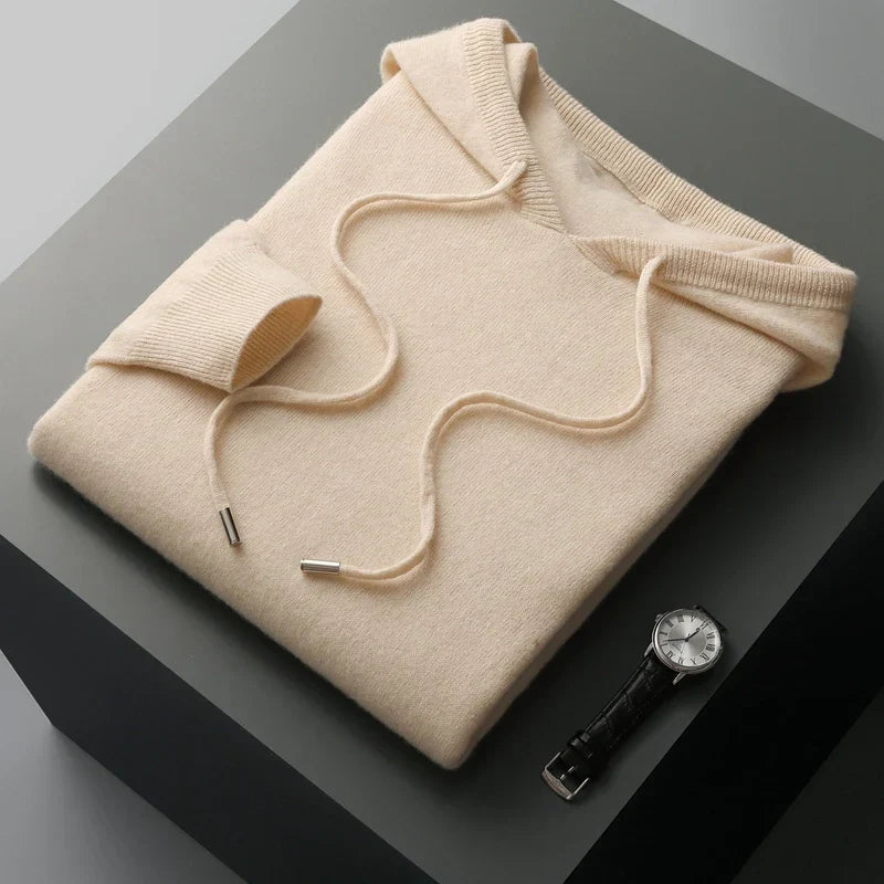 Variant image for Mænds Hættetrøje Beige Afslappet Uldblanding med Hætte-9