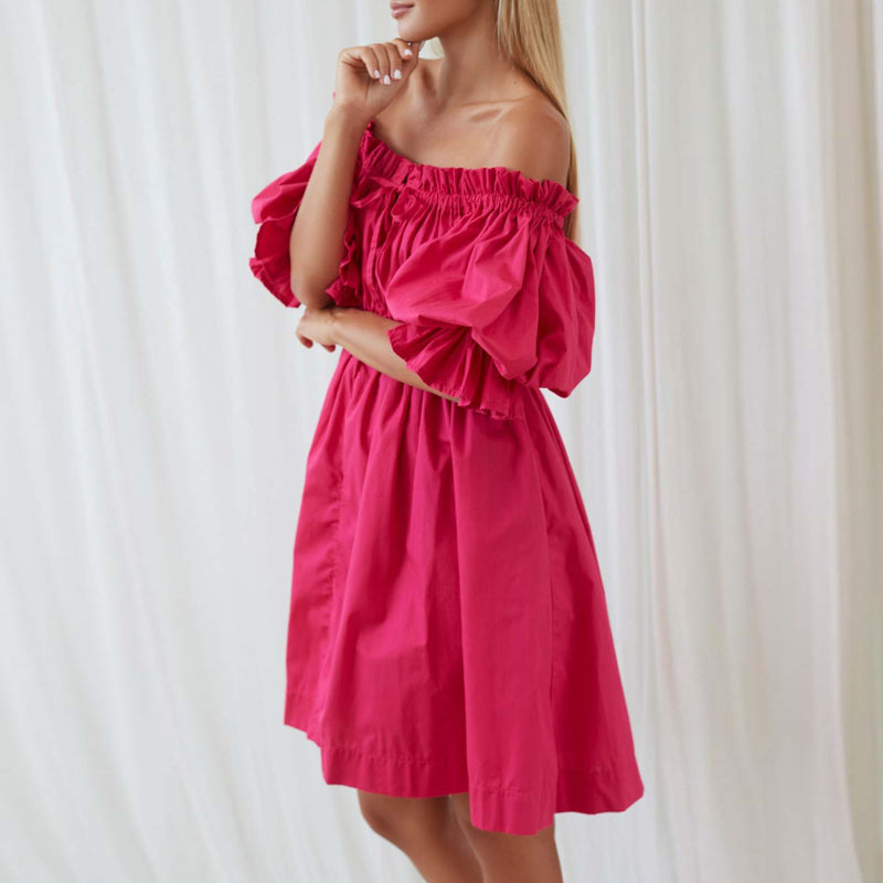 Damekjole Off-Shoulder Mini Med Korte Pofmuffer Polyester-2