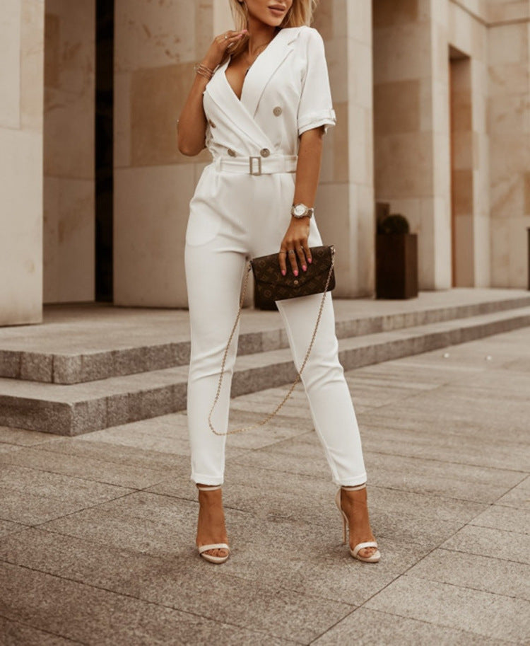 Dames Jumpsuit V-Hals Halve Mouwen Polyester Flatterende Pasform-3