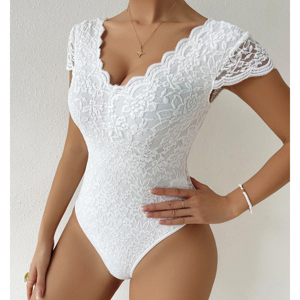Kvinders Bodystocking Figurformende Bløde Materiale med Blonde Detaljer-3