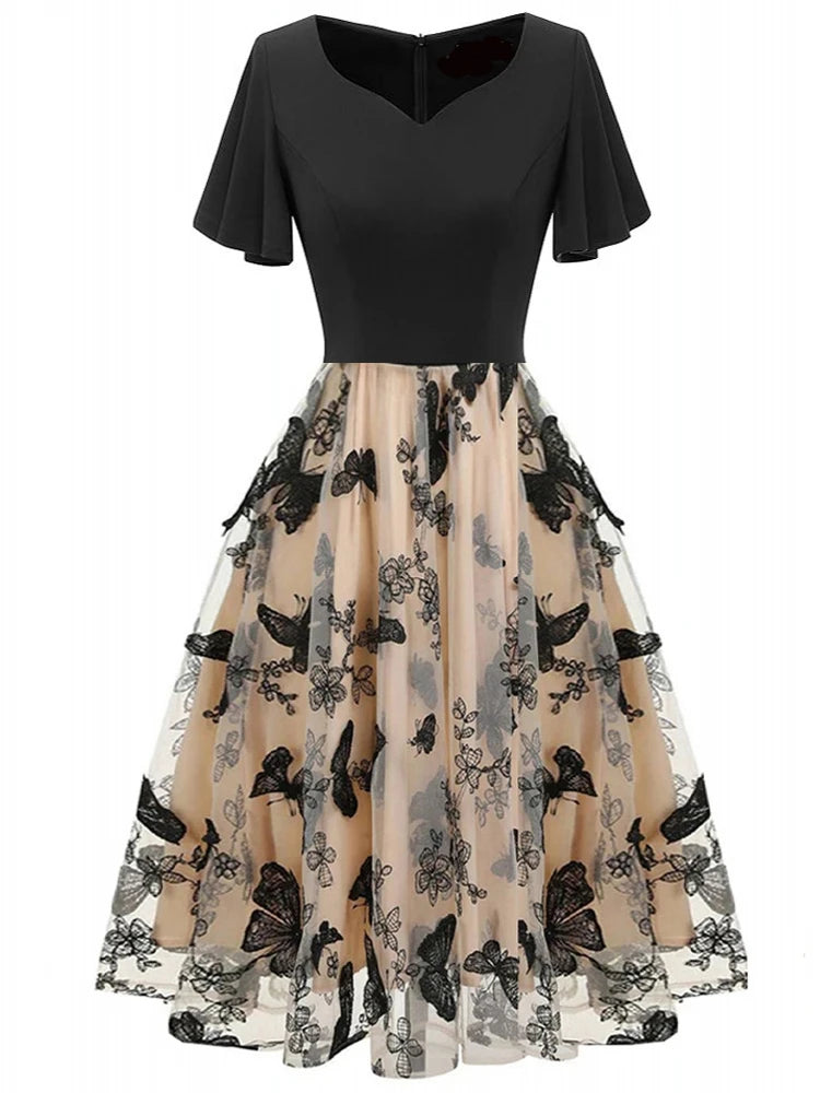 Festkjole i broderet mesh til kvinder