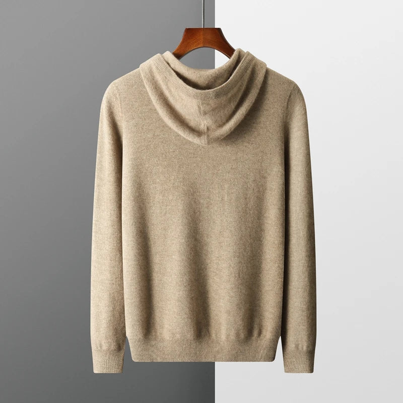 Mænds Hættetrøje Beige Afslappet Uldblanding med Hætte-2