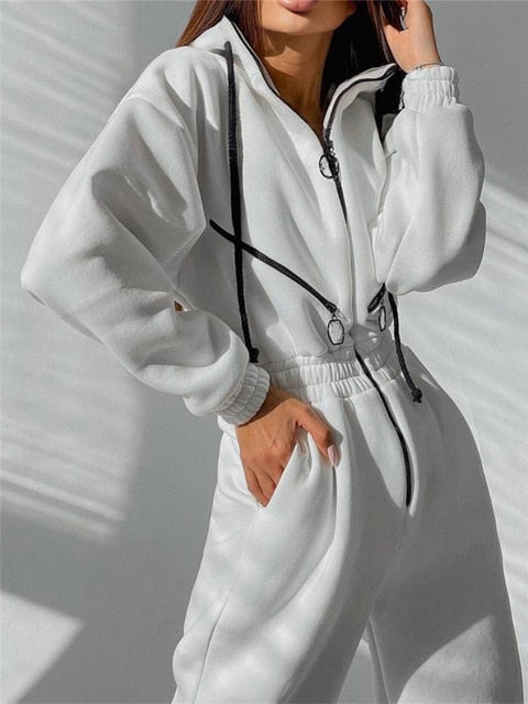 Dames Jumpsuit Casual Stil med Hætte Lynlås Blød Blandingsmateriale-6