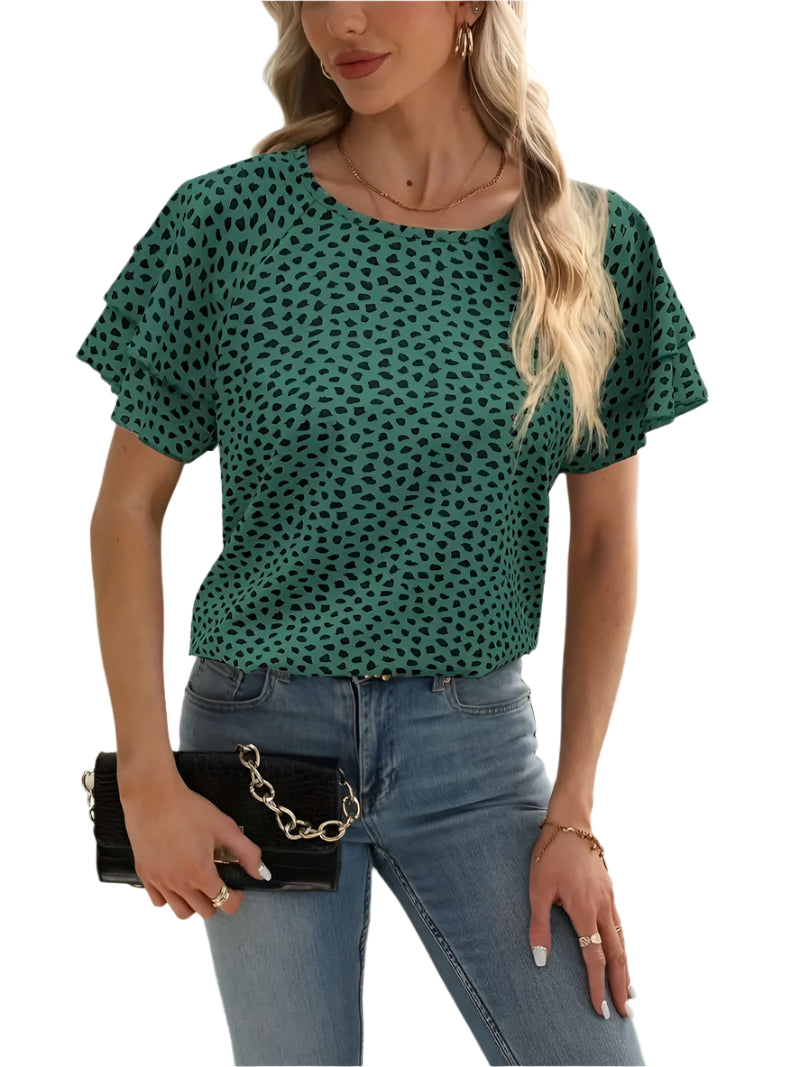 Kvinders Bluse Bølgeformet Design Polyester Rund Halsudskæring-1