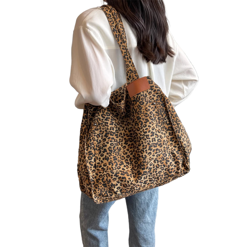 Overdimensioneret skuldertaske med leopardprint