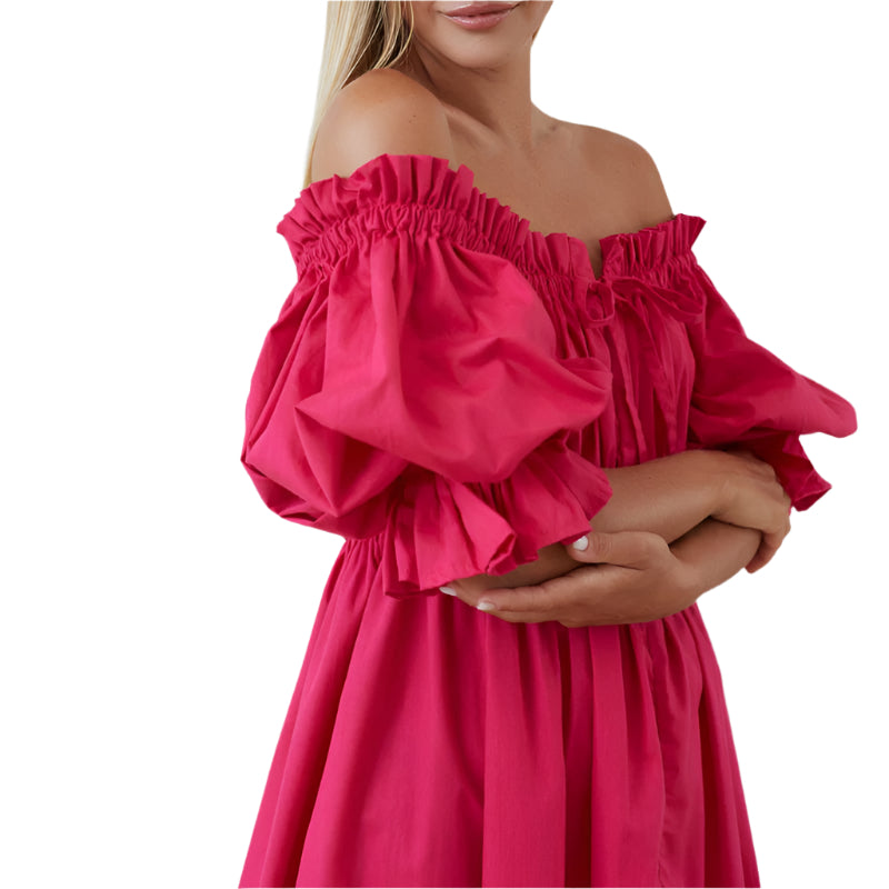 Damekjole Off-Shoulder Mini Med Korte Pofmuffer Polyester-1