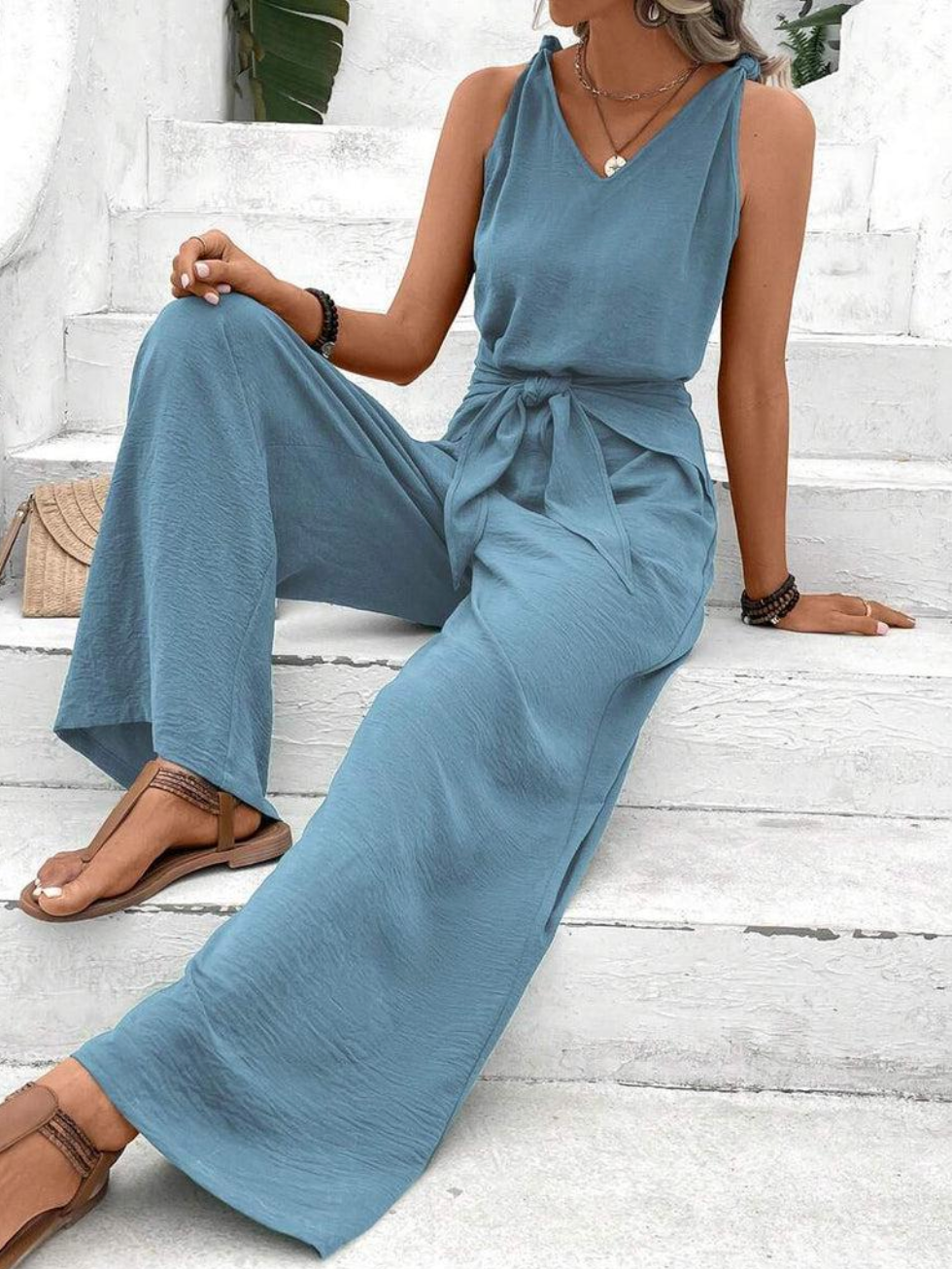 Dame Jumpsuit Vloeiende Stil Mouwløs Blødt Materiale-3