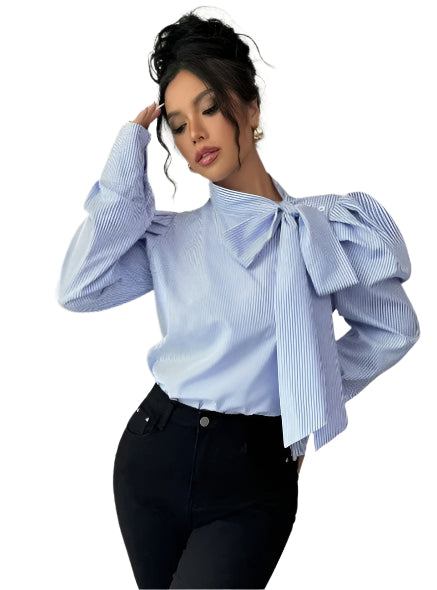 Kvinders Oversized Bluse Med Sløjfe 100% Bomuld-1