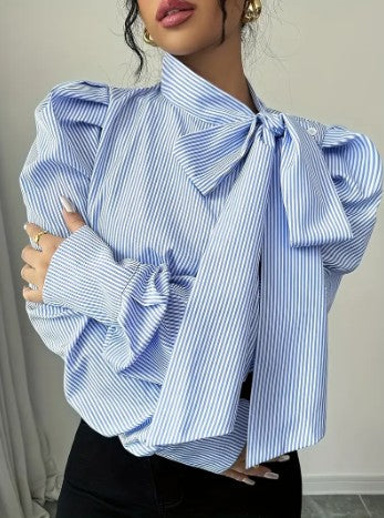 Kvinders Oversized Bluse Med Sløjfe 100% Bomuld-5