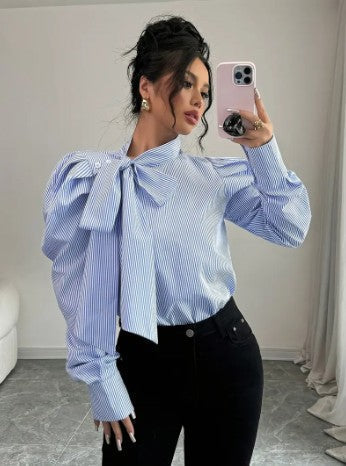 Kvinders Oversized Bluse Med Sløjfe 100% Bomuld-4