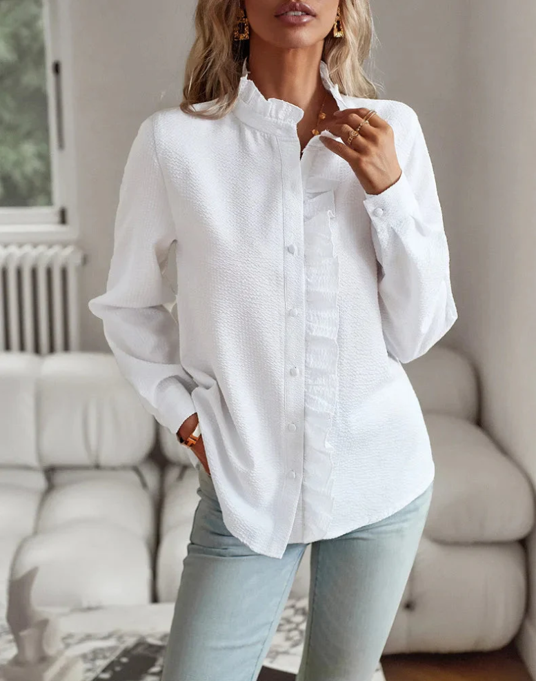 Skjortebluse Dame Stilig Design 100% Bomuld-5