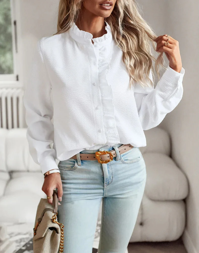 Skjortebluse Dame Stilig Design 100% Bomuld-4