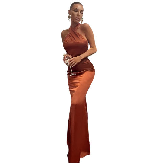 Kvinders Maxikjole Satin Elegant Lang Silhuet-1