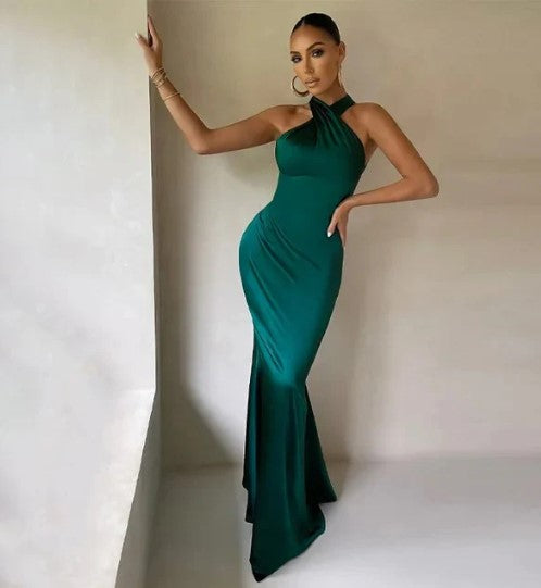 Kvinders Maxikjole Satin Elegant Lang Silhuet-3