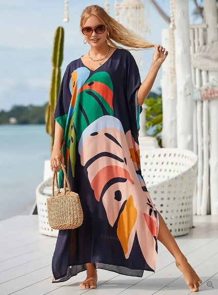 Kvinders Boho-Jurk Lang Grafisk Design Let Bomuld-4