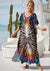 Kvinders Boho-Jurk Lang Grafisk Design Let Bomuld-3