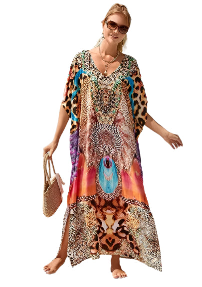 Kvinders Boho-Jurk Lang Grafisk Design Let Bomuld-1