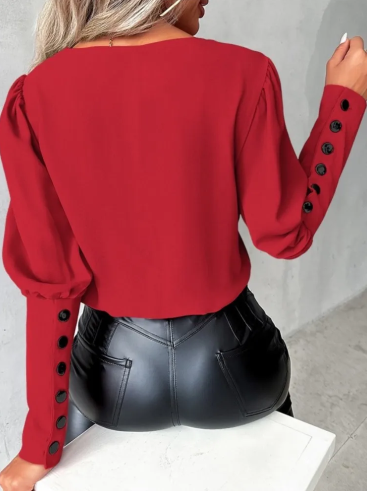 Kvinders Casual Bluse V-hals 100% Bomuld-6