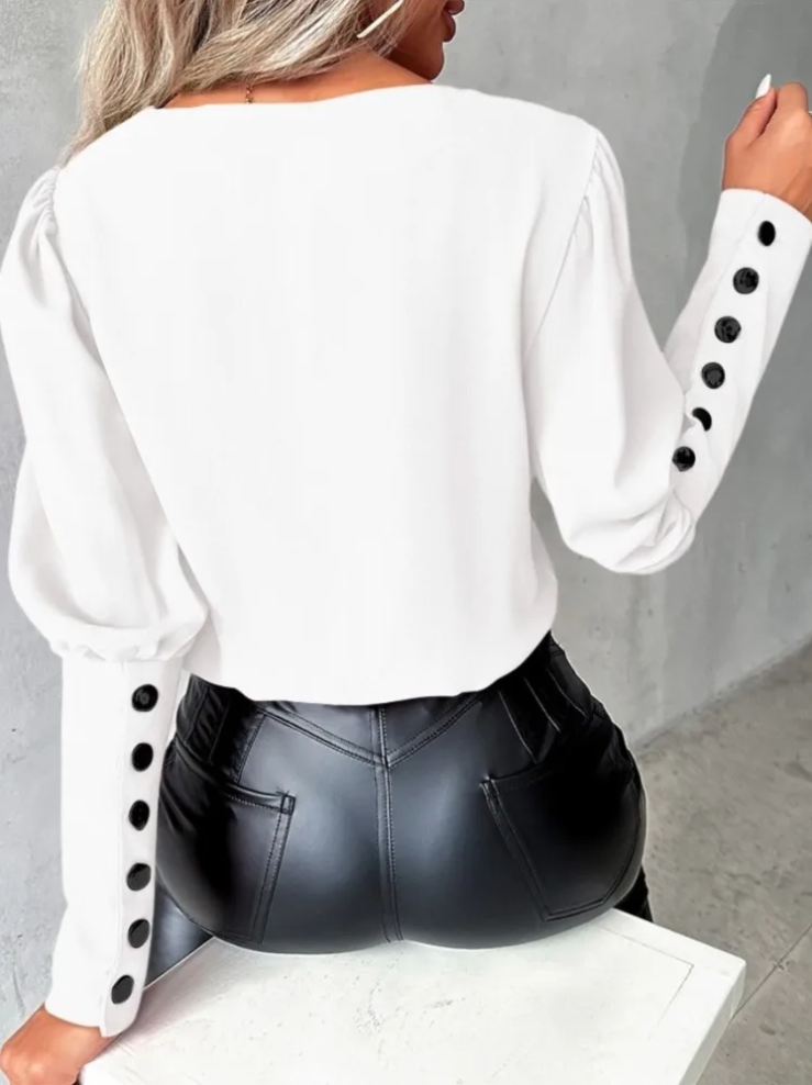 Kvinders Casual Bluse V-hals 100% Bomuld-5