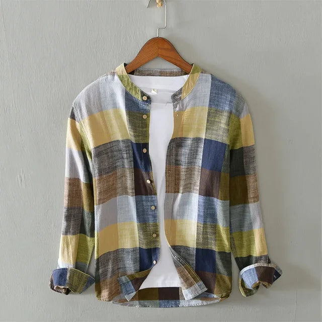 Herre Skjorter Rutet Bomulds- og Linnedblanding