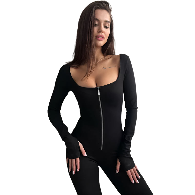 Kvinders Jumpsuit Tætsiddende Polyester Spandex Firkantet Halsudskæring-1