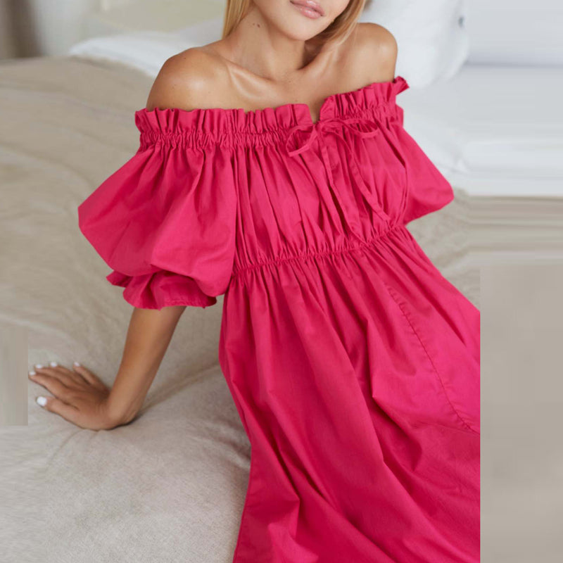 Damekjole Off-Shoulder Mini Med Korte Pofmuffer Polyester-3