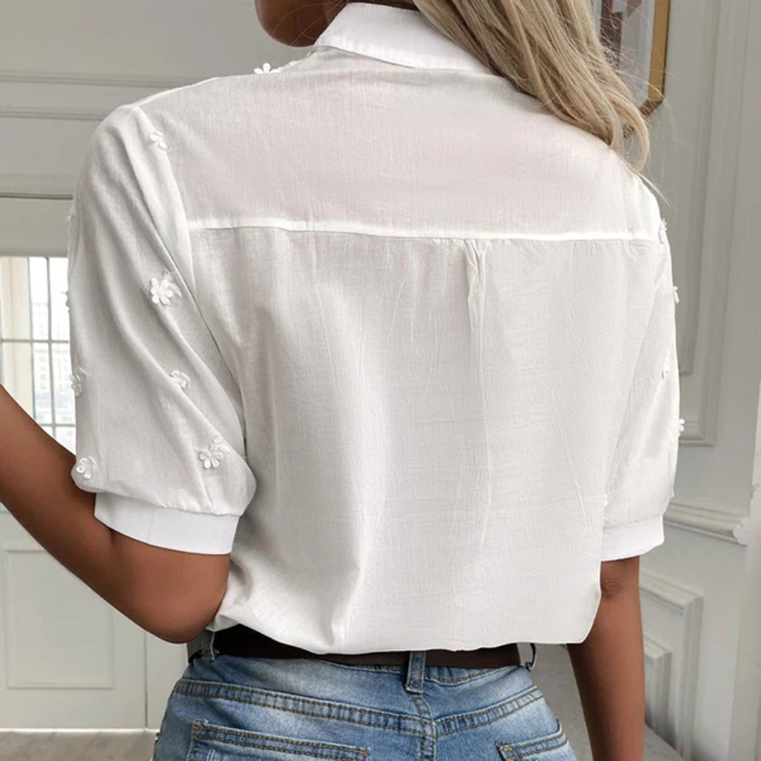Skjortebluse Dame Korte Ærmer Blonder Blødt Stof 4