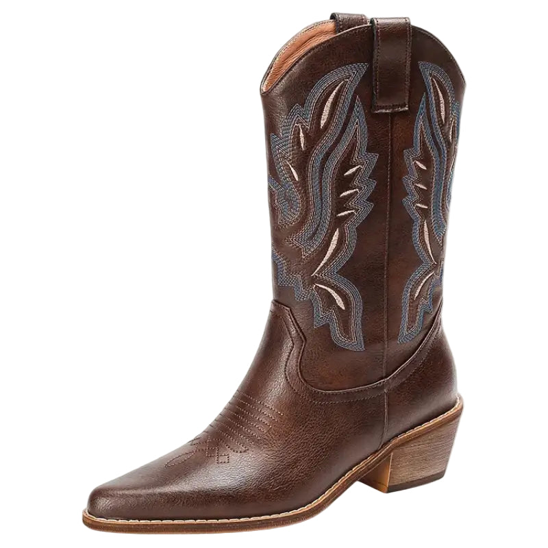 Støvler Dame Cowboy Læder Brun Med Gummisål 0