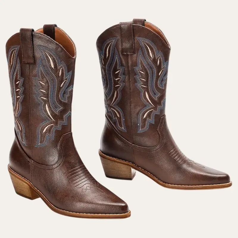 Støvler Dame Cowboy Læder Brun Med Gummisål 1