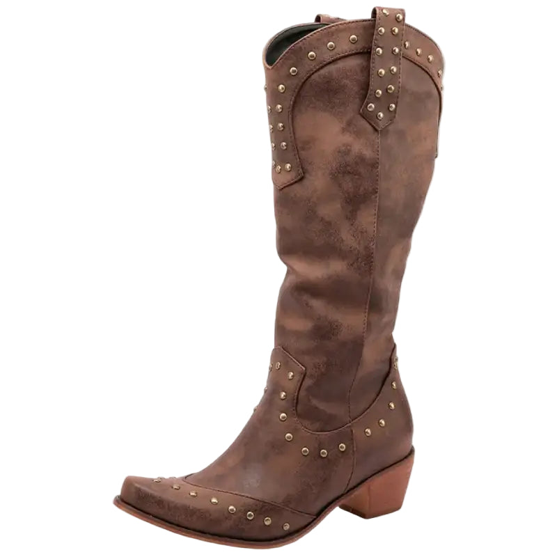 Støvler Dame Cowboy i Brun Vegansk Imitationslæder Western Stil 0