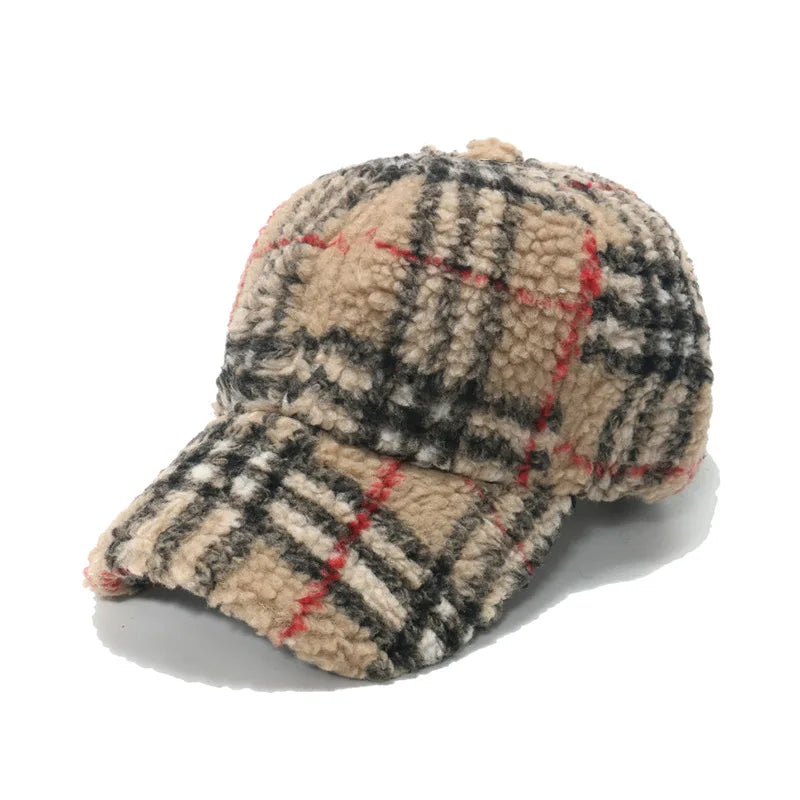 Unisex Sherpa Kasket med Plaid Mønster 0