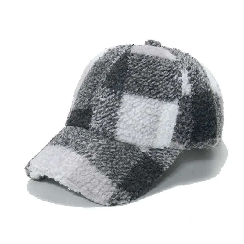 Unisex Sherpa Kasket med Plaid Mønster 1