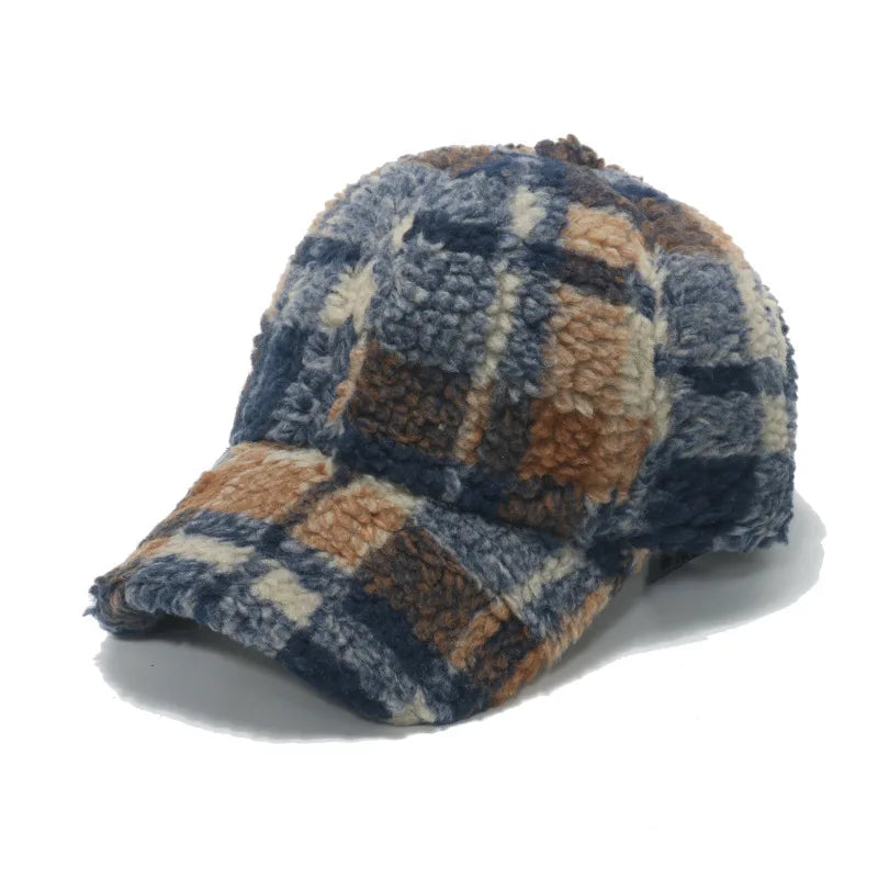 Unisex Sherpa Kasket med Plaid Mønster 4