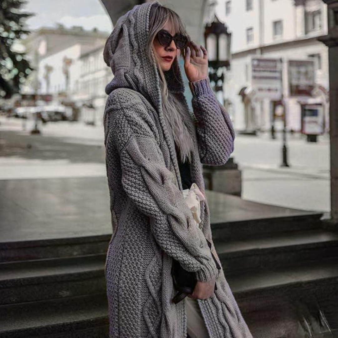 Twist strikket hættecardigan til kvinder