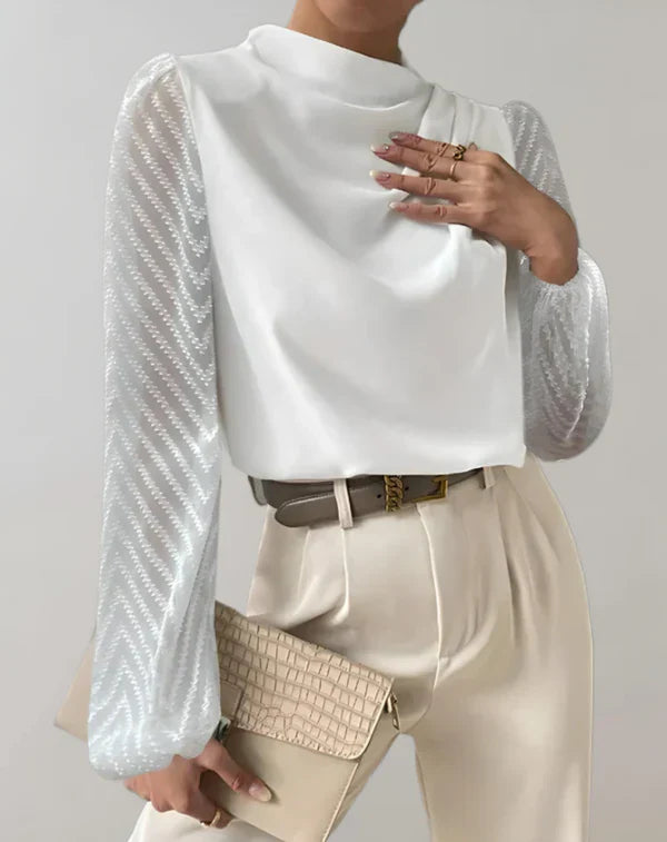 Kvinders Bluse Elegant Rund Hals Let Stof-2