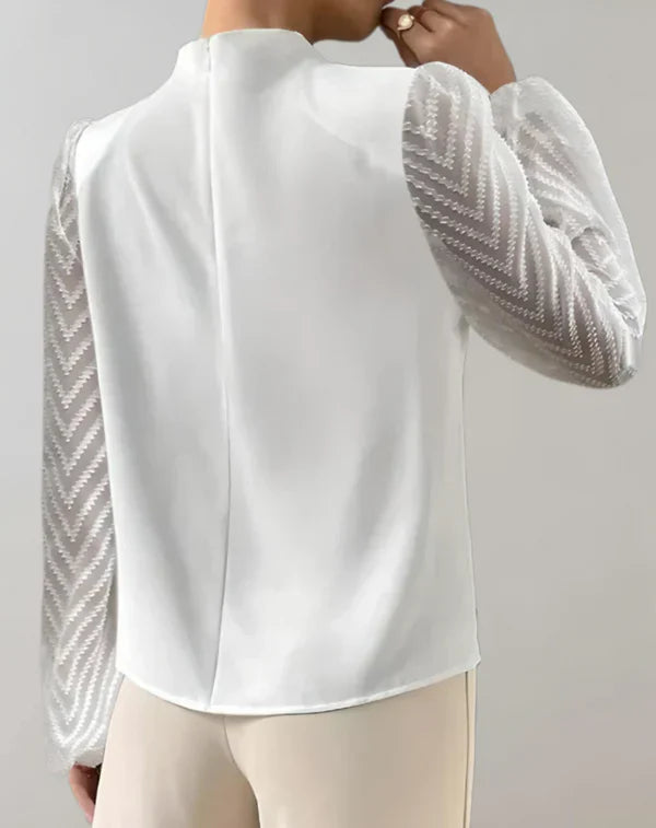 Kvinders Bluse Elegant Rund Hals Let Stof-3