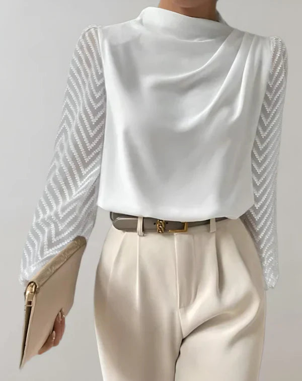 Kvinders Bluse Elegant Rund Hals Let Stof-4