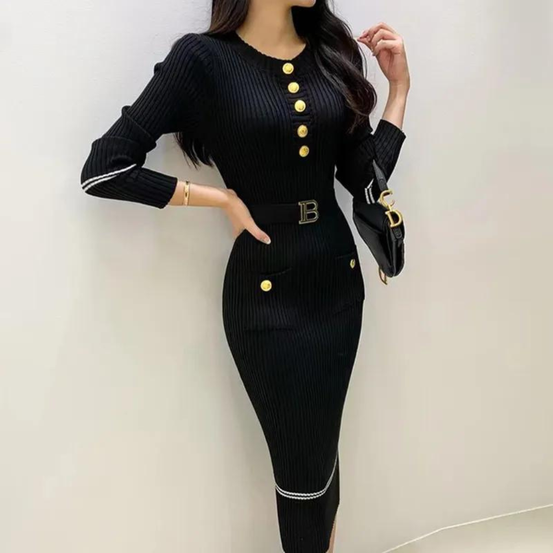 Halvknappet strikkjole til kvinder